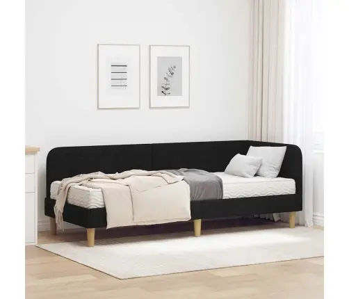 Stūra Gultas Rāmis Ar Matraci Melna 80 X 200 Cm Audums Vidaxl