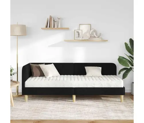 Stūra Gultas Rāmis Ar Matraci Melna 80 X 200 Cm Audums Vidaxl