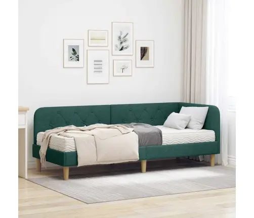 Stūra Gultas Rāmis Ar Matraci Tumši Zaļš 80 X 200 Cm Audums Vidaxl