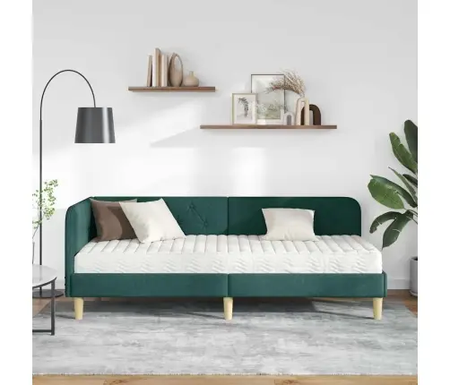 Stūra Gultas Rāmis Ar Matraci Tumši Zaļš 80 X 200 Cm Audums Vidaxl