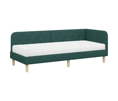 Stūra Gultas Rāmis Ar Matraci Tumši Zaļš 80 X 200 Cm Audums Vidaxl