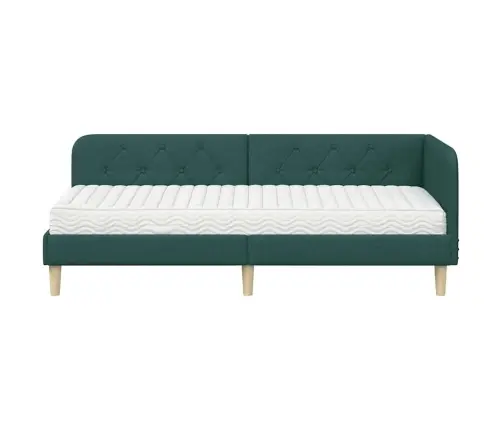 Stūra Gultas Rāmis Ar Matraci Tumši Zaļš 80 X 200 Cm Audums Vidaxl