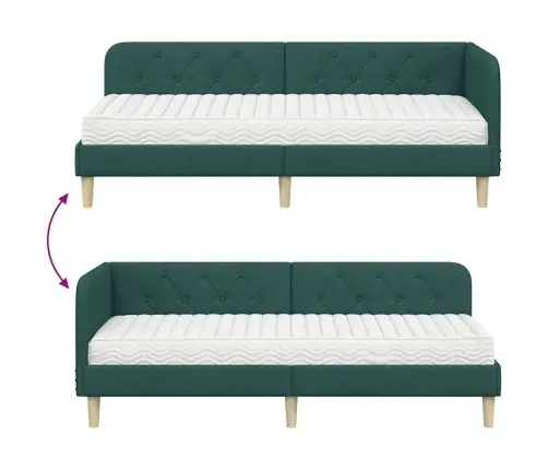 Stūra Gultas Rāmis Ar Matraci Tumši Zaļš 80 X 200 Cm Audums Vidaxl