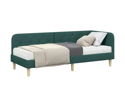 Stūra Gultas Rāmis Ar Matraci Tumši Zaļš 80 X 200 Cm Audums Vidaxl