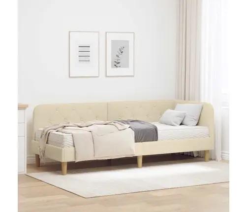 Stūra Gultas Rāmis Ar Matraci Krēmkrāsa 80 X 200 Cm Audums Vidaxl