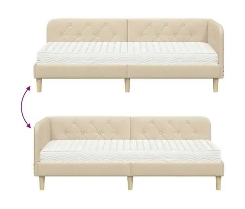 Stūra Gultas Rāmis Ar Matraci Krēmkrāsa 80 X 200 Cm Audums Vidaxl