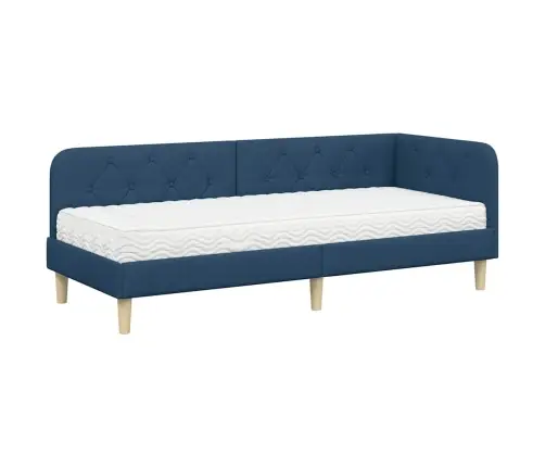 Stūra Gultas Rāmis Ar Matraci Zila 80 X 200 Cm Audums Vidaxl