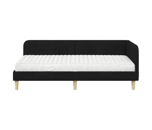 Stūra Gultas Rāmis Ar Matraci Melna 90 X 190 Cm Audums Vidaxl