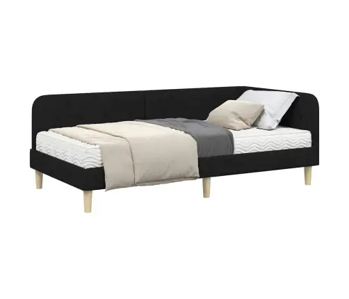 Stūra Gultas Rāmis Ar Matraci Melna 90 X 190 Cm Audums Vidaxl