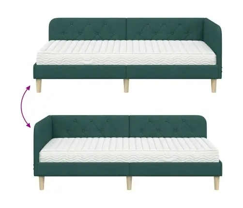 Stūra Gultas Rāmis Ar Matraci Tumši Zaļš 90 X 190 Cm Audums Vidaxl