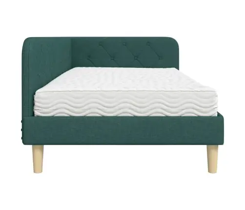 Stūra Gultas Rāmis Ar Matraci Tumši Zaļš 90 X 190 Cm Audums Vidaxl