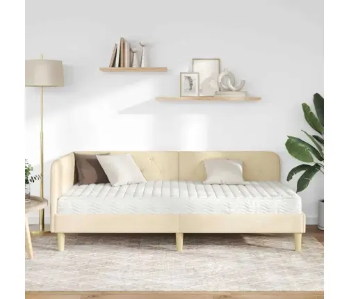 Stūra Gultas Rāmis Ar Matraci Krēmkrāsa 90 X 190 Cm Audums Vidaxl