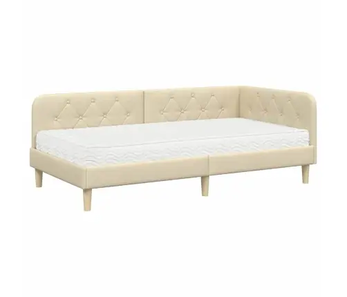 Stūra Gultas Rāmis Ar Matraci Krēmkrāsa 90 X 190 Cm Audums Vidaxl