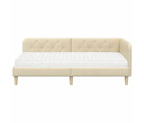 Stūra Gultas Rāmis Ar Matraci Krēmkrāsa 90 X 190 Cm Audums Vidaxl