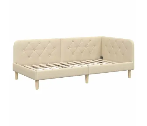 Stūra Gultas Rāmis Ar Matraci Krēmkrāsa 90 X 190 Cm Audums Vidaxl