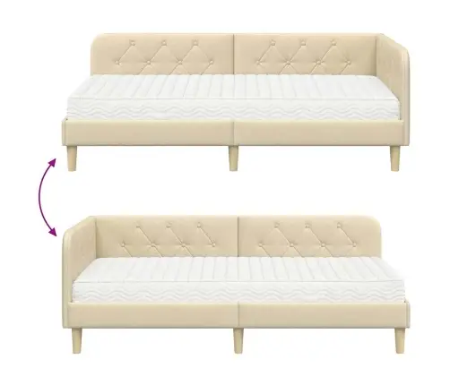 Stūra Gultas Rāmis Ar Matraci Krēmkrāsa 90 X 190 Cm Audums Vidaxl