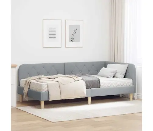 Stūra Gultas Rāmis Ar Matraci Gaiši Pelēks 90 X 200 Cm Audums Vidaxl