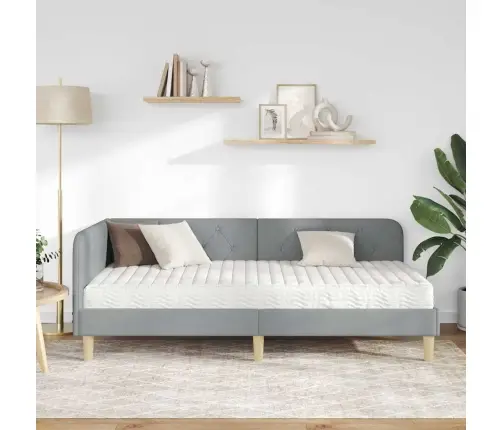 Stūra Gultas Rāmis Ar Matraci Gaiši Pelēks 90 X 200 Cm Audums Vidaxl