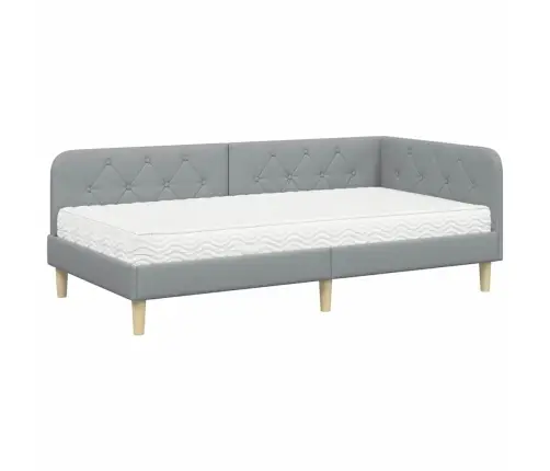 Stūra Gultas Rāmis Ar Matraci Gaiši Pelēks 90 X 200 Cm Audums Vidaxl