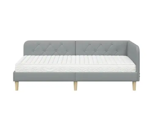 Stūra Gultas Rāmis Ar Matraci Gaiši Pelēks 90 X 200 Cm Audums Vidaxl