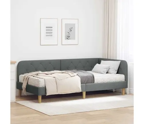 Stūra Gultas Rāmis Ar Matraci Tumši Pelēks 90 X 200 Cm Audums Vidaxl