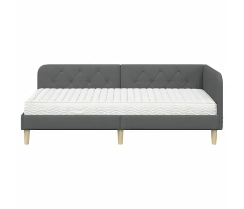 Stūra Gultas Rāmis Ar Matraci Tumši Pelēks 90 X 200 Cm Audums Vidaxl