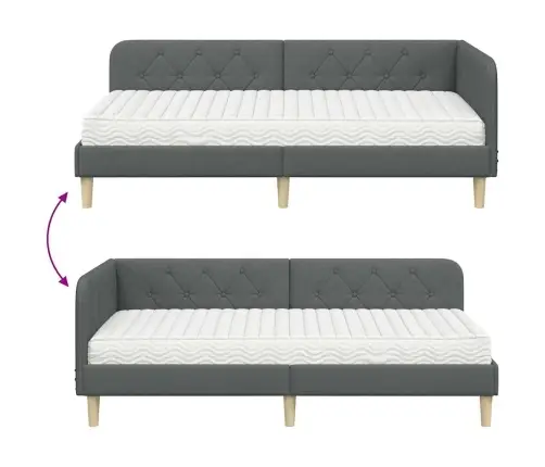 Stūra Gultas Rāmis Ar Matraci Tumši Pelēks 90 X 200 Cm Audums Vidaxl