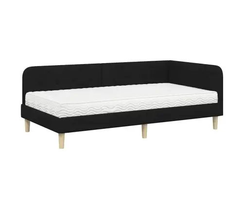 Stūra Gultas Rāmis Ar Matraci Melna 90 X 200 Cm Audums Vidaxl