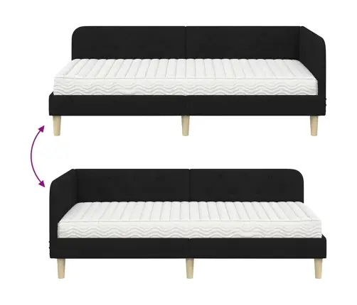 Stūra Gultas Rāmis Ar Matraci Melna 90 X 200 Cm Audums Vidaxl