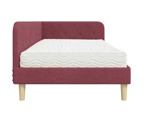 Stūra Gultas Rāmis Ar Matraci Vīna Sarkans 90 X 200 Cm Audums Vidaxl