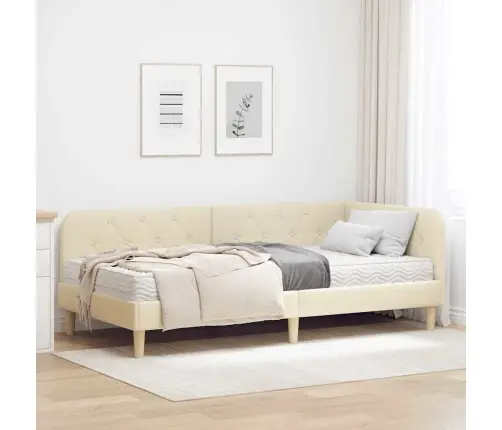 Kampinė Lovos Konstrukcija Kreminė 90 X 200 Cm Audinys