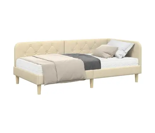 Kampinė Lovos Konstrukcija Kreminė 90 X 200 Cm Audinys