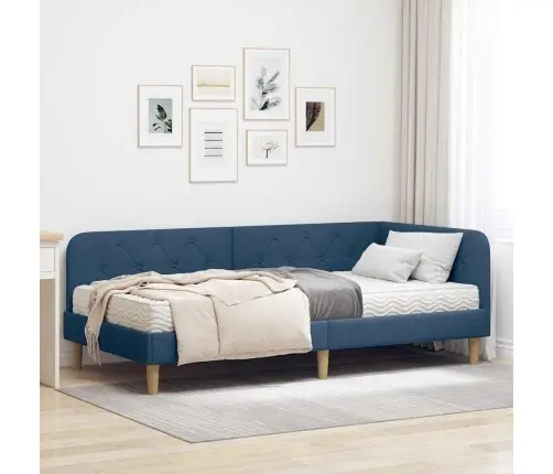 Stūra Gultas Rāmis Ar Matraci Zila 90 X 200 Cm Audums Vidaxl