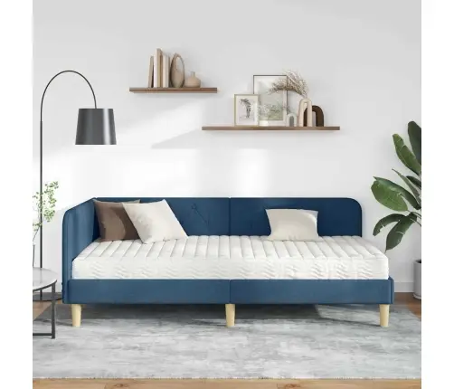 Stūra Gultas Rāmis Ar Matraci Zila 90 X 200 Cm Audums Vidaxl