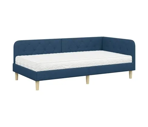 Stūra Gultas Rāmis Ar Matraci Zila 90 X 200 Cm Audums Vidaxl