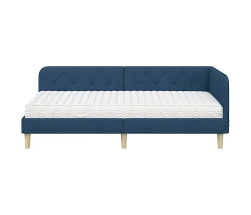 Stūra Gultas Rāmis Ar Matraci Zila 90 X 200 Cm Audums Vidaxl