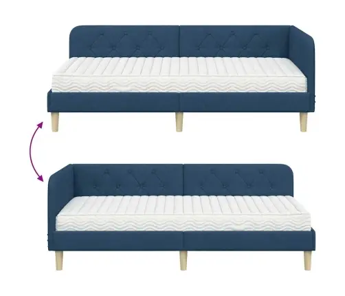 Stūra Gultas Rāmis Ar Matraci Zila 90 X 200 Cm Audums Vidaxl