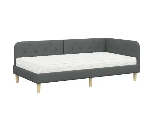 Stūra Gultas Rāmis Ar Matraci Tumši Pelēks 100 X 200 Cm Audums Vidaxl