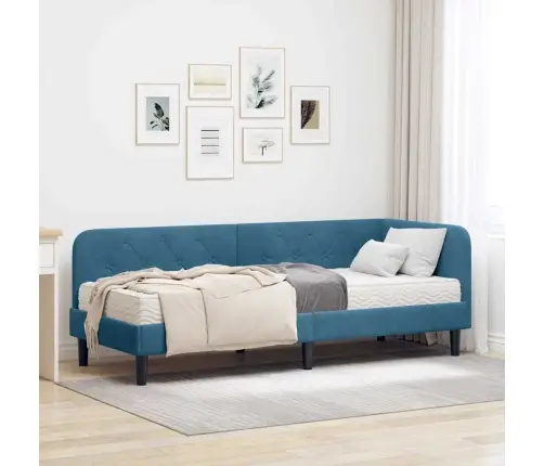 Stūra Gultas Rāmis Ar Matraci Zila 80 X 200 Cm Samts Vidaxl