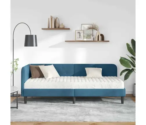 Stūra Gultas Rāmis Ar Matraci Zila 80 X 200 Cm Samts Vidaxl