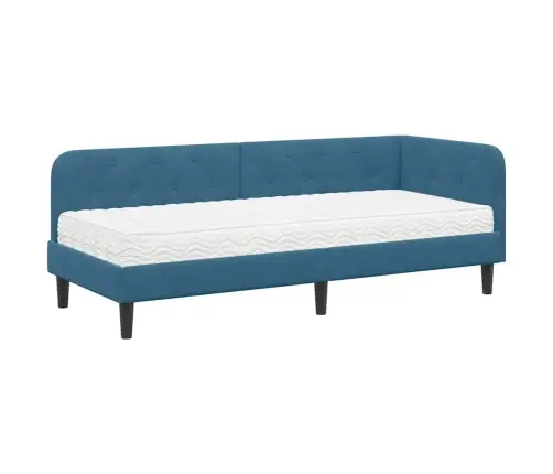 Stūra Gultas Rāmis Ar Matraci Zila 80 X 200 Cm Samts Vidaxl