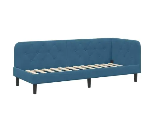 Stūra Gultas Rāmis Ar Matraci Zila 80 X 200 Cm Samts Vidaxl