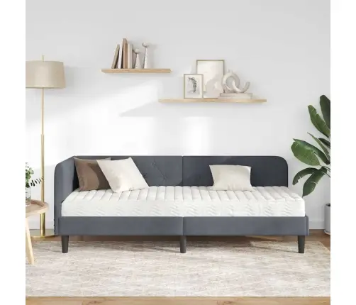 Kampinė Lovos Konstrukcija Tamsiai Pilka 80 X 200 Cm Aksomas