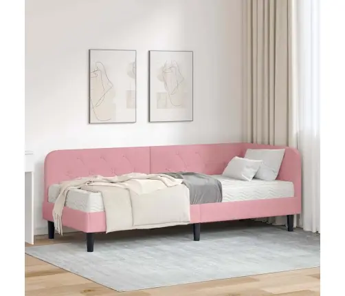 Stūra Gultas Rāmis Ar Matraci Rozā 80 X 200 Cm Samts Vidaxl