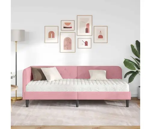 Stūra Gultas Rāmis Ar Matraci Rozā 80 X 200 Cm Samts Vidaxl