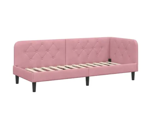 Stūra Gultas Rāmis Ar Matraci Rozā 80 X 200 Cm Samts Vidaxl