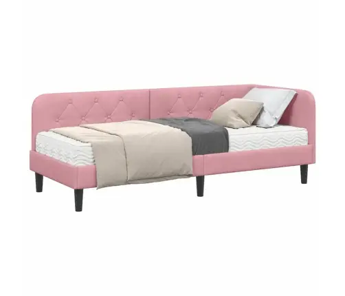 Stūra Gultas Rāmis Ar Matraci Rozā 80 X 200 Cm Samts Vidaxl