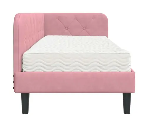 Stūra Gultas Rāmis Ar Matraci Rozā 80 X 200 Cm Samts Vidaxl