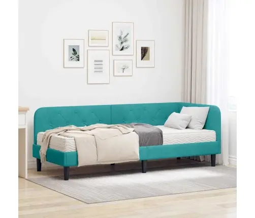 Stūra Gultas Rāmis Ar Matraci Tirkīzzila 80 X 200 Cm Samts Vidaxl