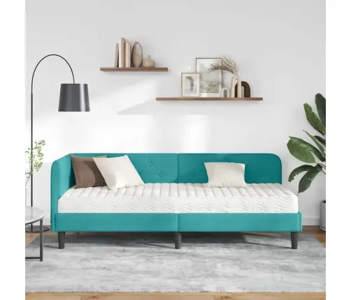 Stūra Gultas Rāmis Ar Matraci Tirkīzzila 80 X 200 Cm Samts Vidaxl